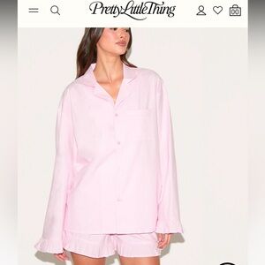 PRETTY LITTLE THING BABY PINK COTTON POPLIN SHORT PJ SET Valentines Day💖